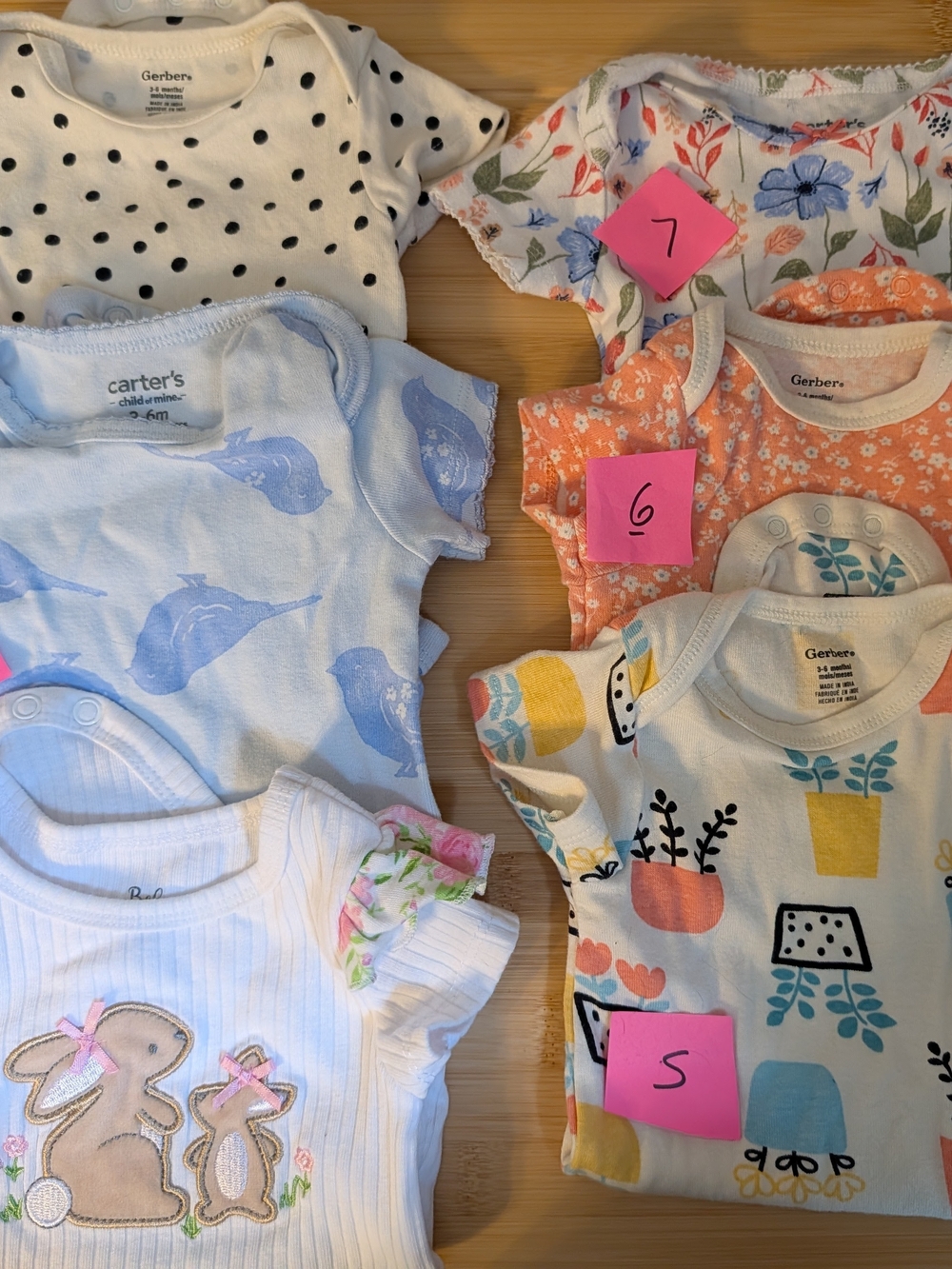 LOT of 6 Bodysuits - Short Sleeve 3-6M
